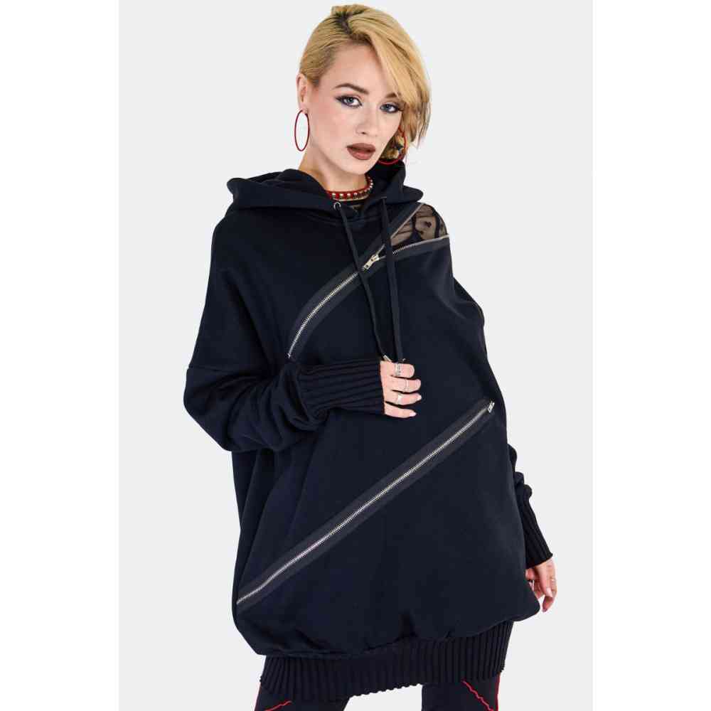 Jawbreaker - Zip Front Oversized Hoodie - Black